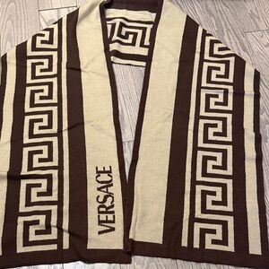 Versace Geometric Brown and Cream Scarf